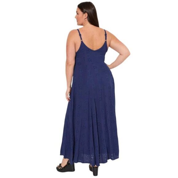 Torrid Maxi Challis Trapeze Dress Blue Embroidery Eyelet Flowy Size 3X - Picture 2 of 11